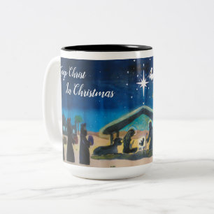 Caneca De Café Em Dois Tons "Manter Cristo No Natal"