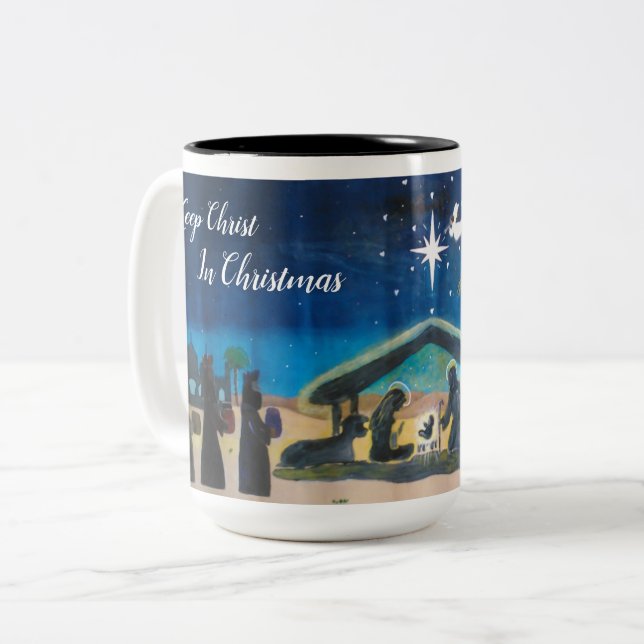 Caneca De Café Em Dois Tons "Manter Cristo No Natal" (Frente Esquerda)