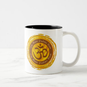 Caneca De Café Em Dois Tons Mantra tibetana com símbolo de Aum