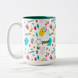 Caneca De Café Em Dois Tons Mão de cor doce desenhada