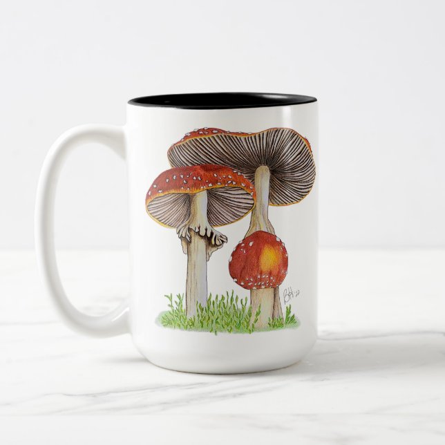 Caneca De Café Em Dois Tons Mão Desenhada Amanita Muscaria (Esquerda)