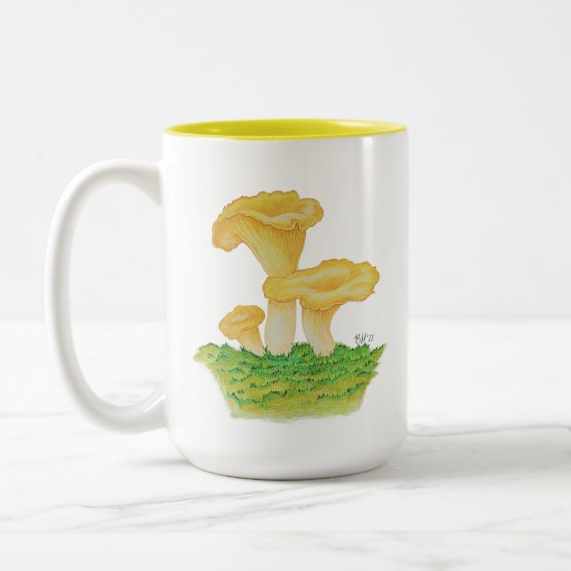 Caneca De Café Em Dois Tons Mão Desenhada Chanterelle Mushroom (Esquerda)
