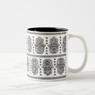 Caneca De Café Em Dois Tons Mão indiana Doodle tirado de Hamsa