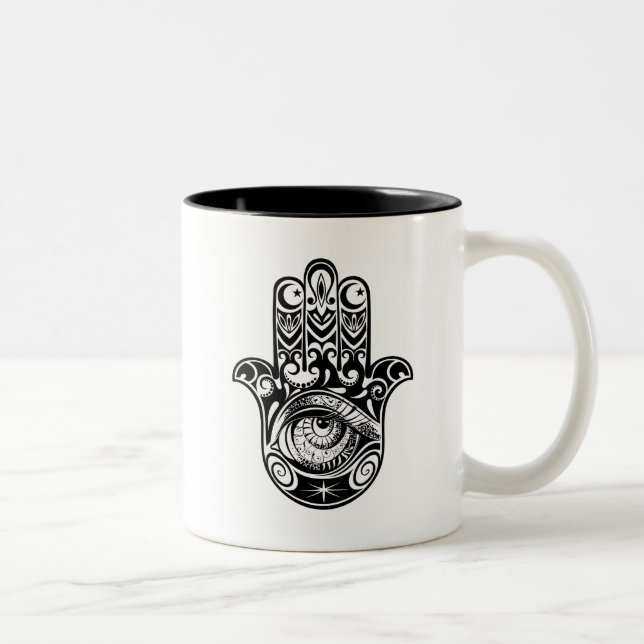 Caneca De Café Em Dois Tons Mão Zendoodle de Hamsa (Direita)