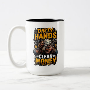 Caneca De Café Em Dois Tons Mãos Sujas Dinheiro Limpo Presente para Mecânico