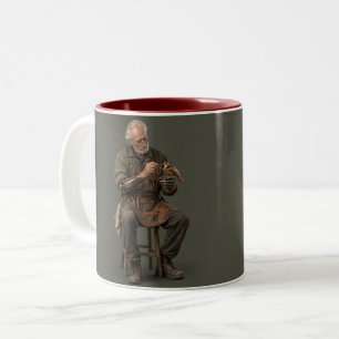 Caneca De Café Em Dois Tons Mãos Velhas