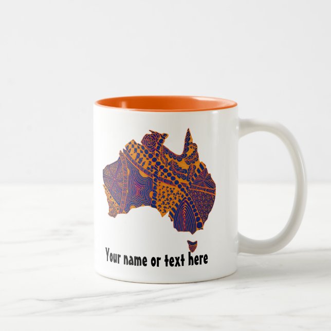 Caneca De Café Em Dois Tons Map Doodle Orange Purple, Austrália (Direita)