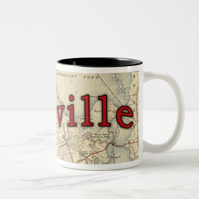Caneca De Café Em Dois Tons Mapa Antigo de Massachusetts de Lakeville (Direita)