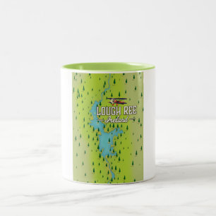 Caneca De Café Em Dois Tons Mapa Antigo do Lago Ree Irlanda.
