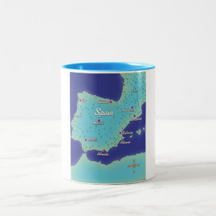 Caneca De Café Em Dois Tons Mapa Clássico da Espanha