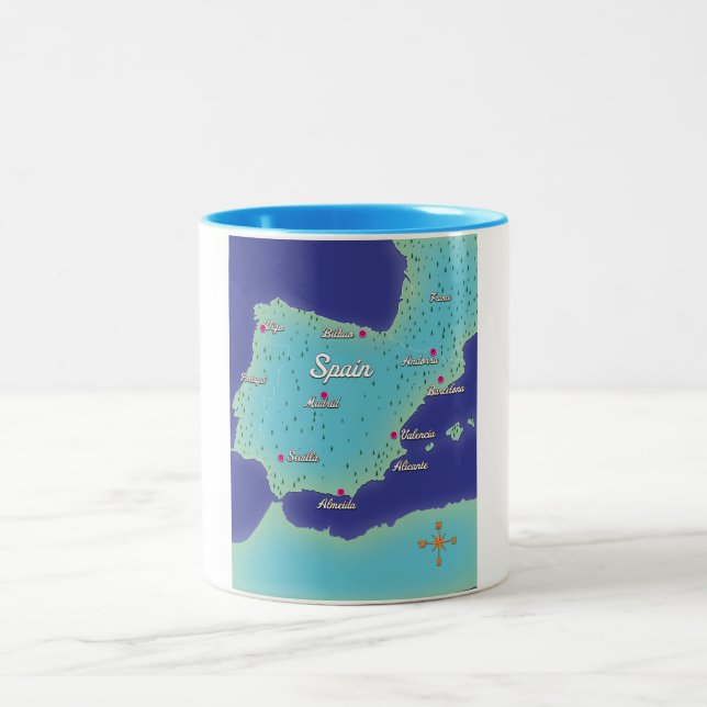 Caneca De Café Em Dois Tons Mapa Clássico da Espanha (Centro)