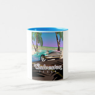 Caneca De Café Em Dois Tons Mapa da Ilha Galveston Texas EUA