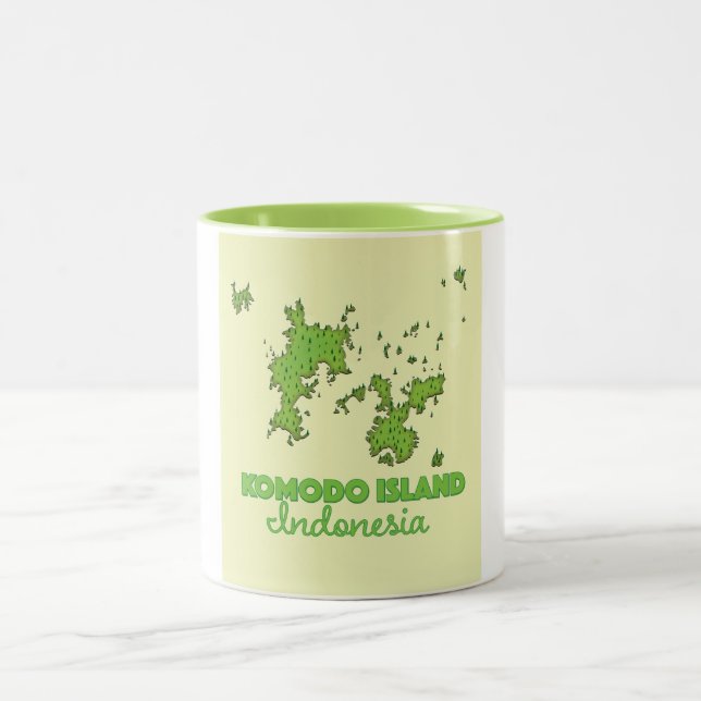 Caneca De Café Em Dois Tons Mapa da ilha Komodo Indonésia (Centro)