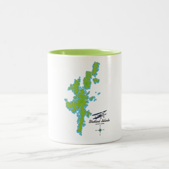 Caneca De Café Em Dois Tons Mapa das ilhas Shetland (Centro)