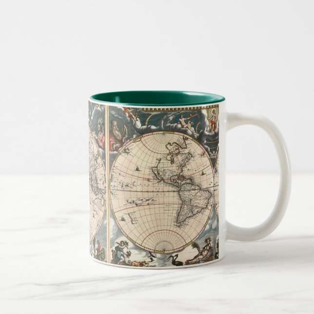 Caneca De Café Em Dois Tons MAPA DE Café ANTIQUE MUNDIAL (Direita)