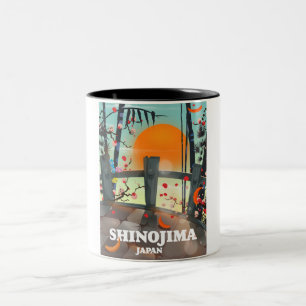 Caneca De Café Em Dois Tons mapa de cartaz de viagem de Shinojima