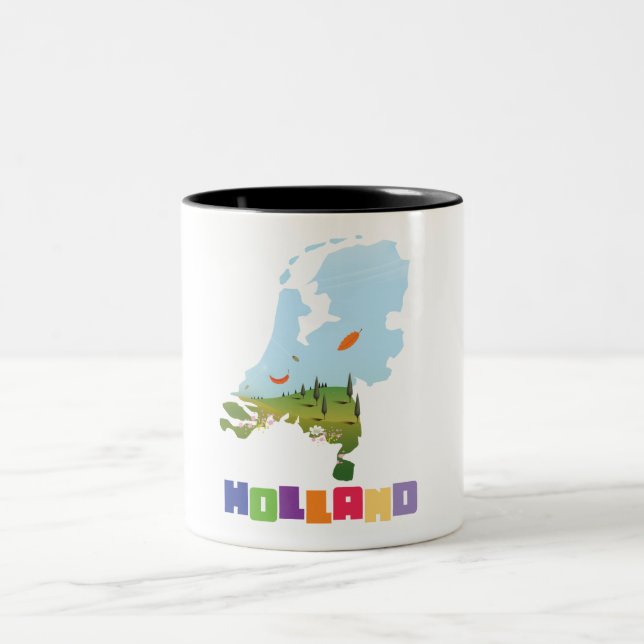 Caneca De Café Em Dois Tons mapa de desenho animado da Holanda (Centro)