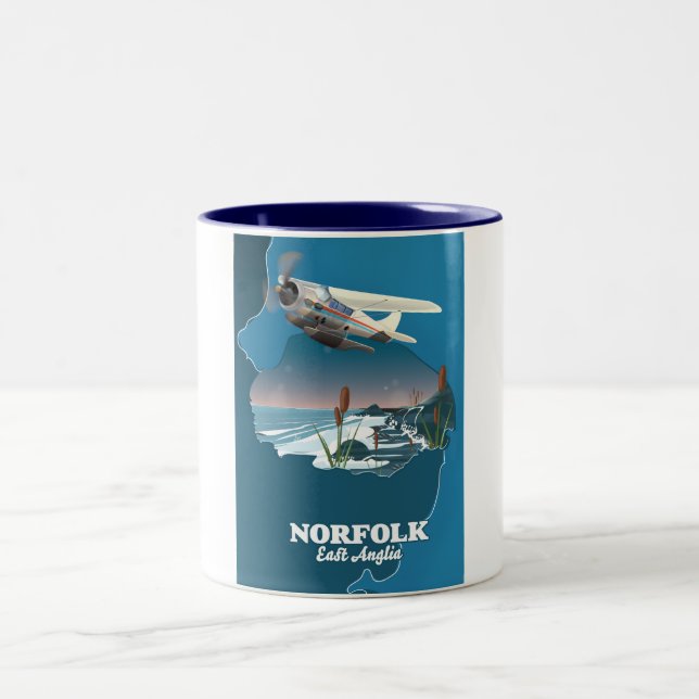Caneca De Café Em Dois Tons mapa de Norfolk East Anglia  (Centro)