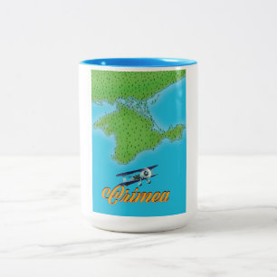 Caneca De Café Em Dois Tons mapa de poster de viagem estilo vintage da Crimeia