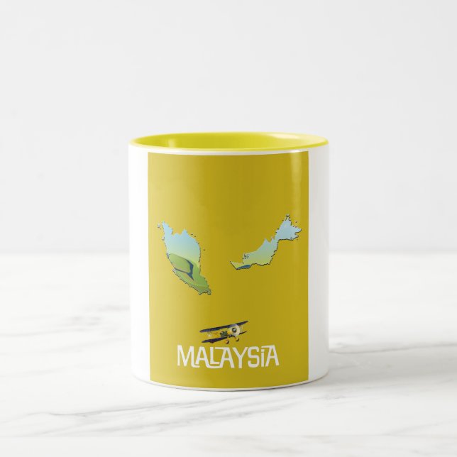 Caneca De Café Em Dois Tons Mapa de Viagem da Malásia (Centro)