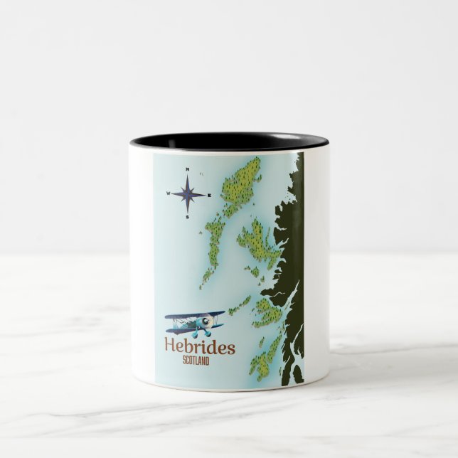 Caneca De Café Em Dois Tons Mapa de viagem das Hébridas Escócia. (Centro)