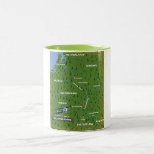 Caneca De Café Em Dois Tons Mapa de viagem do Rio Reno. Mug Café De Dois Tons