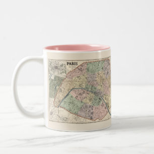 Caneca De Café Em Dois Tons Mapa de Vintage de Paris, França, 1878