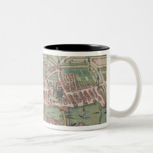 Caneca De Café Em Dois Tons Mapa de Zurique, de "Civitates Orbis Terrarum"