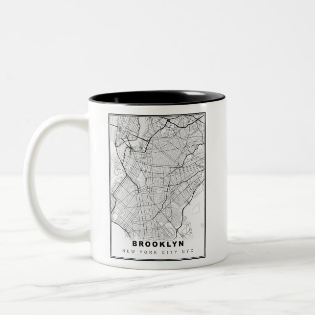 Caneca De Café Em Dois Tons Mapa do Brooklyn (Esquerda)