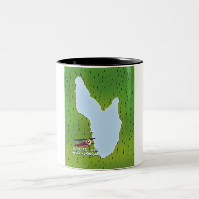 Caneca De Café Em Dois Tons Mapa do lago Hubbard Norte Michigan (Centro)