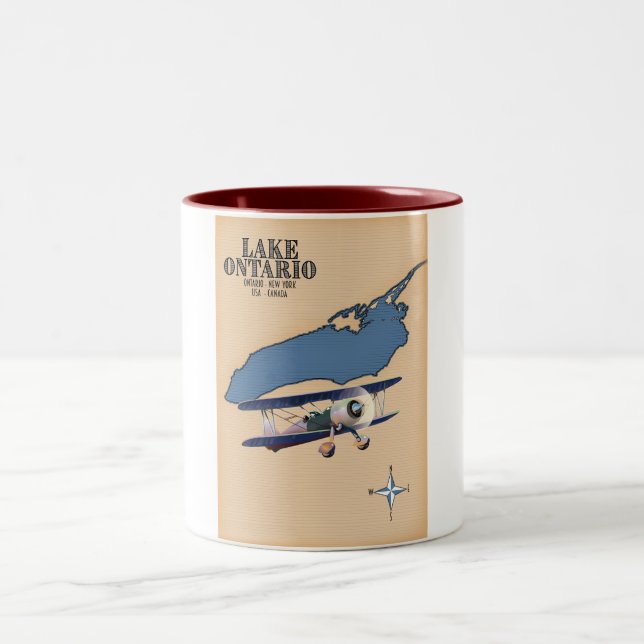 Caneca De Café Em Dois Tons Mapa do Lago Ontário EUA Canadá (Centro)