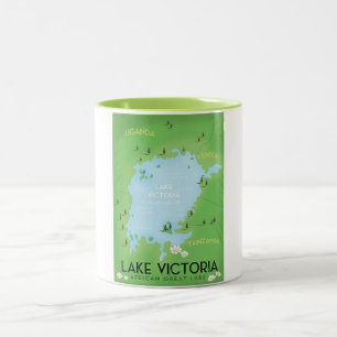 Caneca De Café Em Dois Tons Mapa do Lago Vitória - viagem art. do lago africa