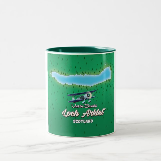 Caneca De Café Em Dois Tons mapa do Loch Arklet Escócia mapa antigo (Centro)