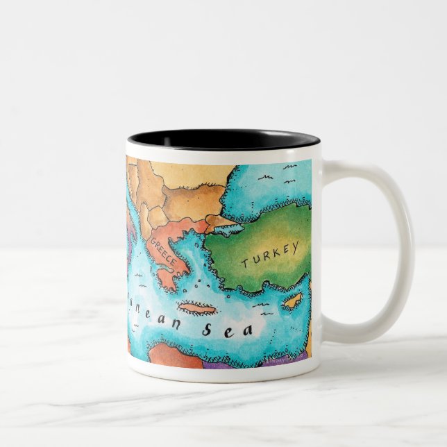 Caneca De Café Em Dois Tons Mapa do mar Mediterrâneo (Direita)