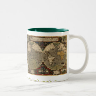 Caneca De Café Em Dois Tons Mapa do mundo 1595 do vintage por Jodocus Hondius