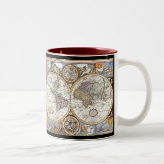 Caneca De Café Em Dois Tons Mapa do mundo duplo do século XVII do hemisfério