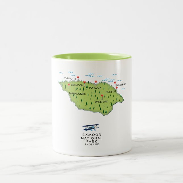 Caneca De Café Em Dois Tons mapa do Parque Nacional Exmoor (Centro)