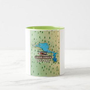 Caneca De Café Em Dois Tons Mapa do vintage de Corrib Ireland do Lough