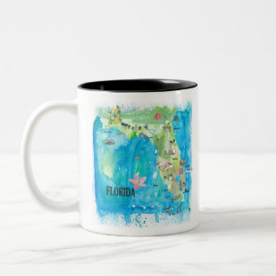 Caneca De Café Em Dois Tons Mapa do vintage do estado dos EUA Florida com