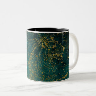 Caneca De Café Em Dois Tons Mapa Estelar Celestial Astrológico LEÃO Leão Verde