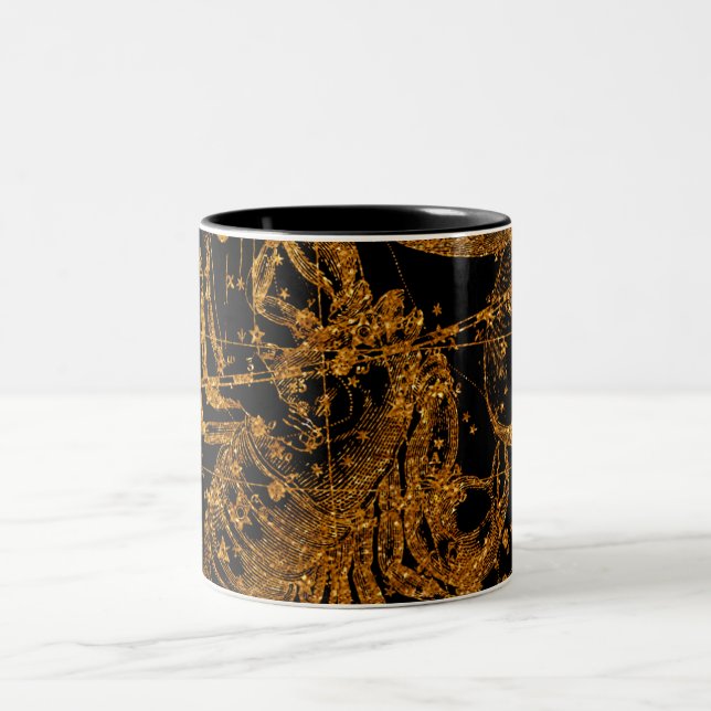 Caneca De Café Em Dois Tons Mapa Estelar Celestial Signo Astrológico Ouro Esco (Centro)