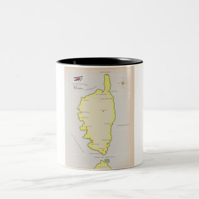 Caneca De Café Em Dois Tons Mapa ilustrado da Córsega (Centro)