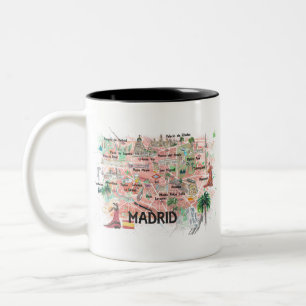 Caneca De Café Em Dois Tons Mapa ilustrado da Espanha de Madrid com as estrada