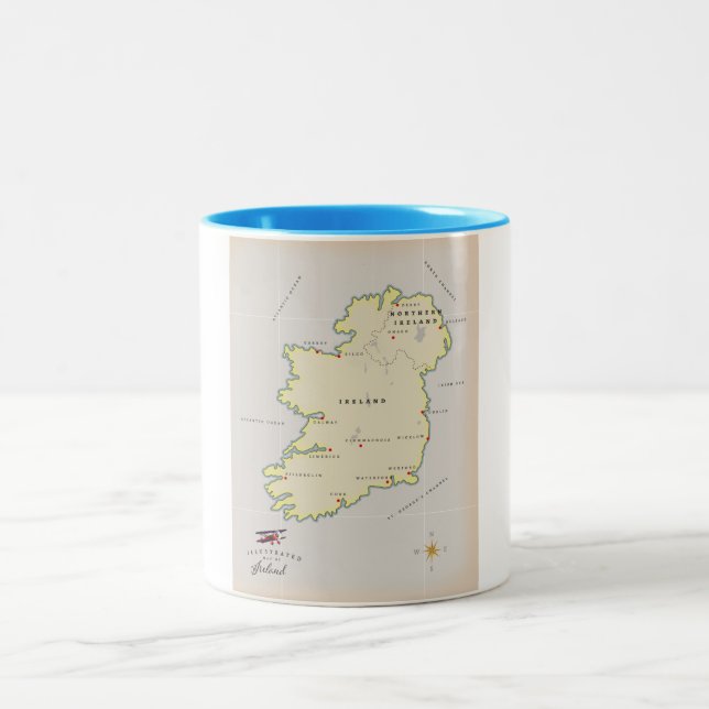 Caneca De Café Em Dois Tons Mapa Ilustrado da Irlanda (Centro)