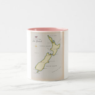 Caneca De Café Em Dois Tons Mapa ilustrado da Nova Zelândia