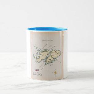Caneca De Café Em Dois Tons Mapa ilustrado das Ilhas Malvinas.