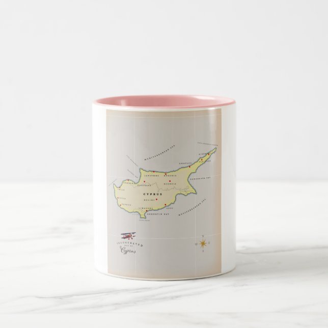 Caneca De Café Em Dois Tons Mapa ilustrado de Chipre. (Centro)