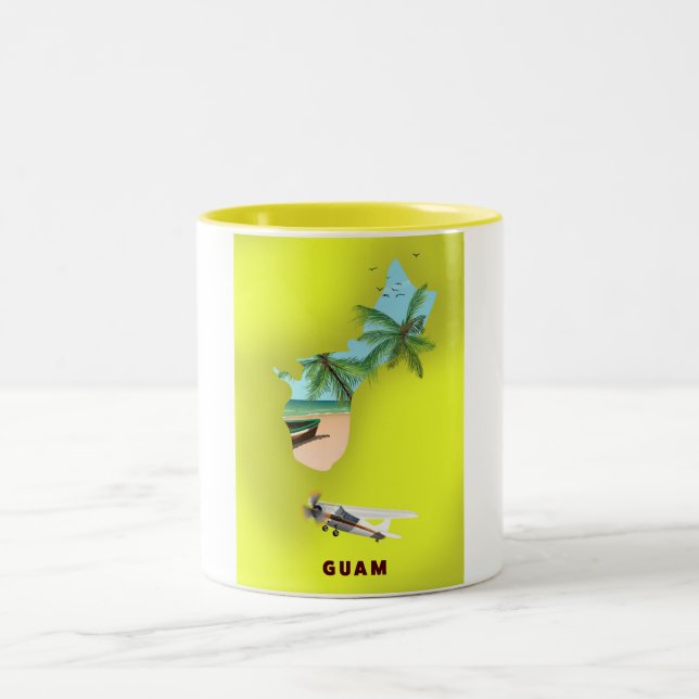 Caneca De Café Em Dois Tons Mapa ilustrado de Guam pôster de viagem (Centro)