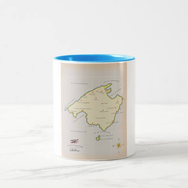Caneca De Café Em Dois Tons Mapa ilustrado de Mallorca (Centro)