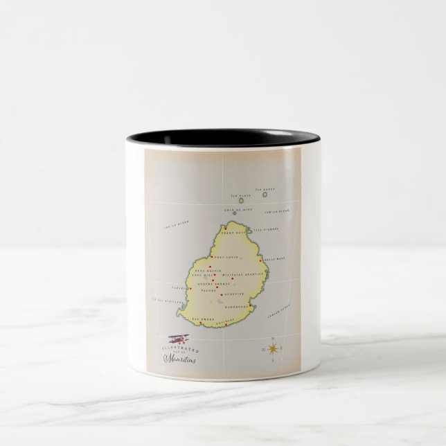 Caneca De Café Em Dois Tons Mapa ilustrado de Maurícias (Centro)